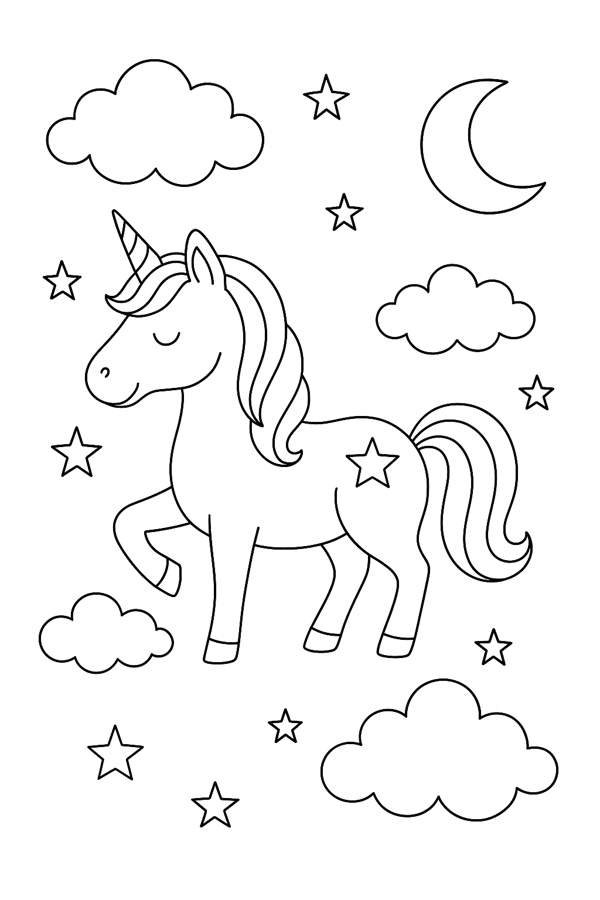 Pobarvanka (PDF): Pobarvanka – Samorog v noči 🌙🦄